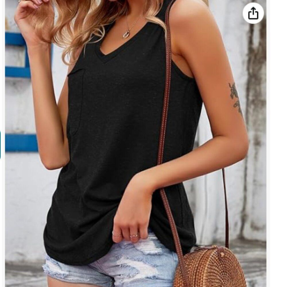 Maison Jule Women's V Neck Tank Top Workout Yoga Loose Lightweight Flowy NWT